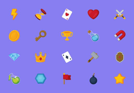 Colorful Fantasy RPG Game Elements Icons Set