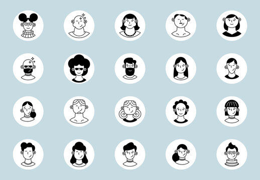 Black and White Minimalist Avatar Icon Set