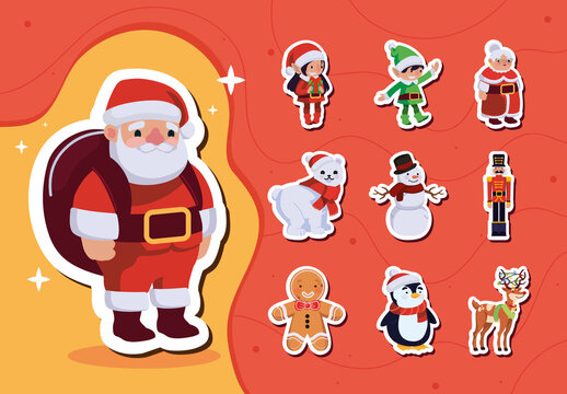 Colorful Cute Christmas Character Sticker Set