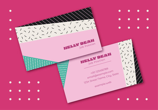 Pink and Green Modern Memphis Style Business Card Design