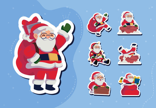Cute Santa Claus Christmas Stickers Set