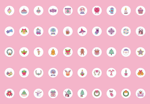 Pink Pastel Christmas Holiday Icons Set
