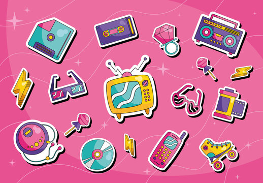 Colorful Retro 90s Aesthetic Sticker Set