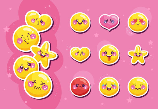 Cute Emojis kawaii Sticker Set