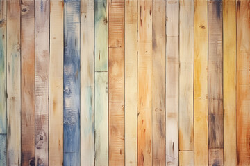 Wooden wall texture of horizontal boards, various hues in a water color style, surface material texture