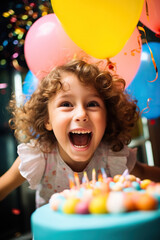 Fototapeta na wymiar Happy and smiling child girl celebrates his birthday