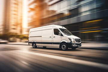 Fast moving van blur modern building background - Powered by Adobe