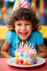 Happy and smiling child girl celebrates his birthday
