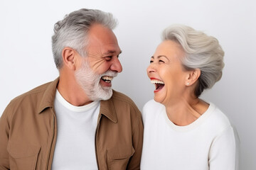 Obraz na płótnie Canvas Modern old couple on white background with smile face
