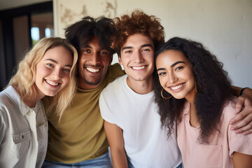Fototapeta premium Multiethnic Young friends smiling at camera