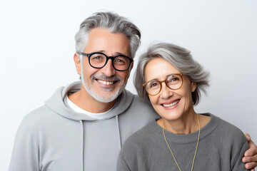 Modern old couple on white background with smile face - obrazy, fototapety, plakaty