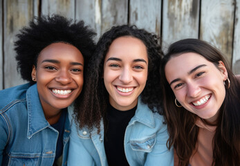 Multiethnic Young friends smiling at camera