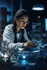 Female engineering student working in a science lab