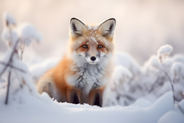 Red fox  in winter snow landscape