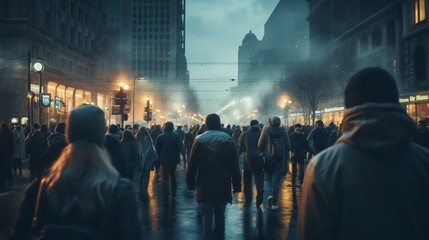 Urban Flow: Anonymous Crowd Bustling Through City Streets. Generative ai