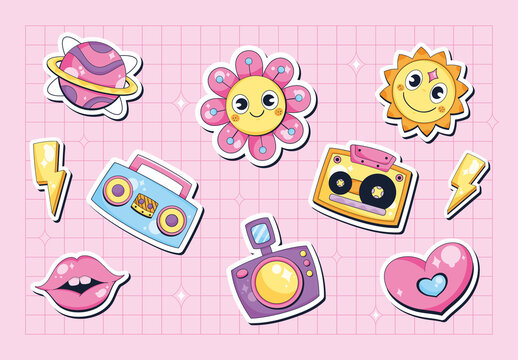Cute Retro Kawaii Aesthetic Sticker Set