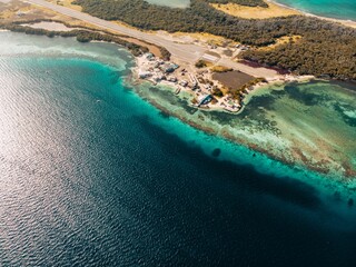 Aerial view of a tropical paradise with a stunning island in the Archipelago Los Roques