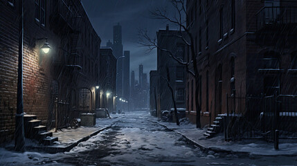 Empty City Street In Winter, Generative AI Illustration - obrazy, fototapety, plakaty