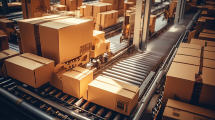 Obraz premium Boxes on rails in a warehouse