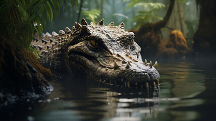 Crocodile on the surface of the water