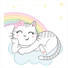cute cat sketch vector illustration, print design cat, children print.