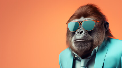 3 d rendering of an attractive male monkey with sunglasses - obrazy, fototapety, plakaty
