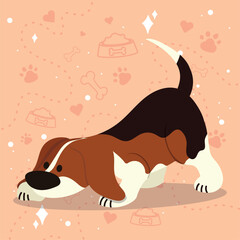 Cute sniffing beagle dog cartoon character Vector - obrazy, fototapety, plakaty