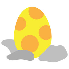 Huevo amarillo con lunares naranjas sobre piedras grises