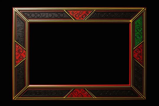 A picture frame with a black background and a red and green border. Red, green and yellow colors.