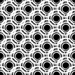 White abstract circles spiral halftone seamless pattern on the black background. Vector illustration.	