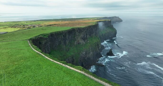 Fly over the beautiful Cliffs of Moher off the west coast of Ireland