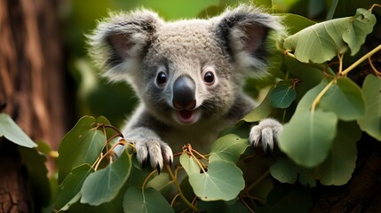 Koala Fofo em uma Árvore de Eucalipto - obrazy, fototapety, plakaty
