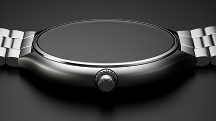  a close up of a watch face on a black surface with a silver bracelet around the edges of the watch...