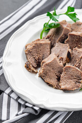 tongue pork meat cooked fresh meal eating cooking appetizer food snack on the table copy space food background rustic top view