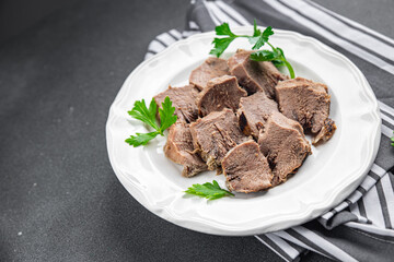 tongue pork meat cooked fresh meal eating cooking appetizer food snack on the table copy space food background rustic top view