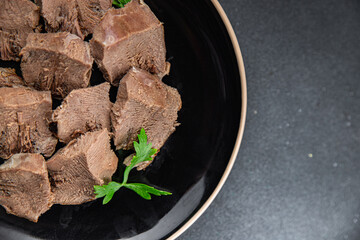 tongue pork meat cooked fresh meal eating cooking appetizer food snack on the table copy space food background rustic top view