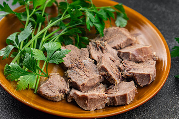 tongue pork meat cooked fresh meal eating cooking appetizer food snack on the table copy space food background rustic top view