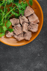 tongue pork meat cooked fresh meal eating cooking appetizer food snack on the table copy space food background rustic top view