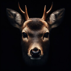 Close-up Portrait of a Deer in Dark
