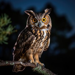 Fototapeta premium Eurasian Eagle Owl sitting on a branch