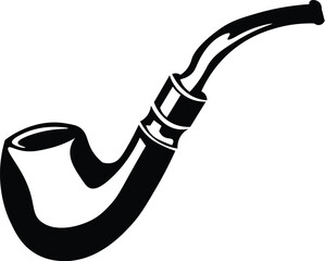 Cartoon Black and White Isolated Illustration Vector Of A Tobacco Smoking Pipe