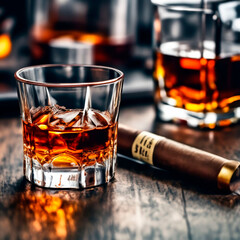 glass of whiskey and cigar