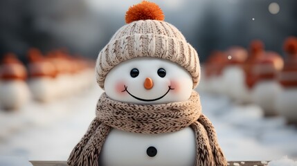 Boneco de neve feliz vestido para o natal - obrazy, fototapety, plakaty