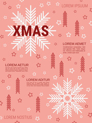 Merry Christmas and Happy New Year minimalistic style vector flyer template. Flat design illustration with winter style elements