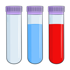 Set of test tubes with cap. Empty, with fluid and blood.