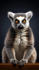 Obraz premium Portrait of a ring-tailed lemur on dark background. Minimalistic style. AI generated content.