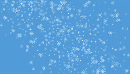 Christmas background. White delicate snowflakes on a blue background. New Year's holiday design
