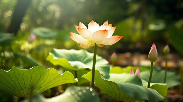 Beautiful lotus flower forest natural forest photography image AI generated art