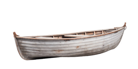white wooden boat, png file of isolated cutout object on transparent background