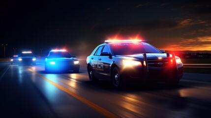 Fototapeta na wymiar image of police cars driving on a highway at night